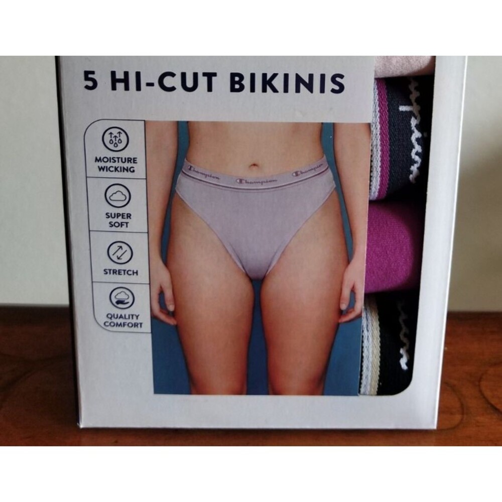 LOGO Waistband Champion 5 PACK Hi-Cut Bikinis Women Soft Stretch L